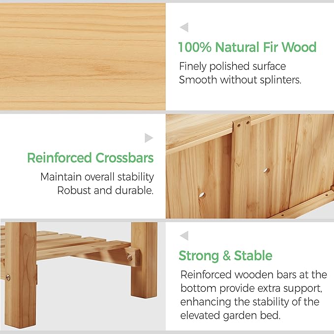 Yaheetech 34x18x30in Horticulture Raised Garden Bed Planter Box with Legs & Storage Shelf Wooden Elevated Vegetable Growing Bed for Flowers, Plants, Backyard, Patio, Balcony, Light Brown