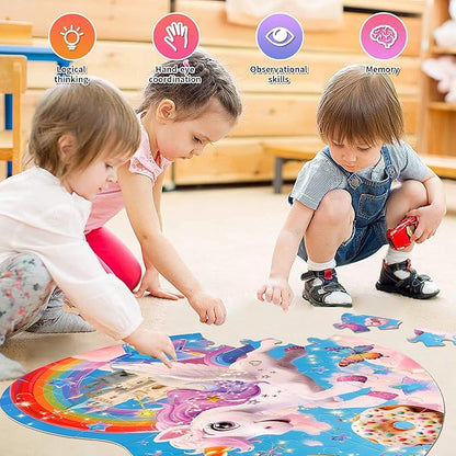 Floor Puzzles for Kids Ages 3-5, Unicorn Puzzles for Toddler Ages 4-6, 50 Pieces Jumbo Puzzles with Box, Unicorn Toys for Gifts 3-8 Years Old
