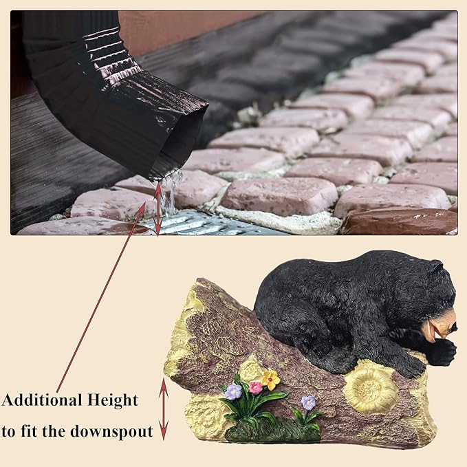 Bear Decorative Gutter Downspout Extension, Resin Sculpture, 9.8x3.9x6.9 inches, Handmade, All Seasons, Outdoor Statue