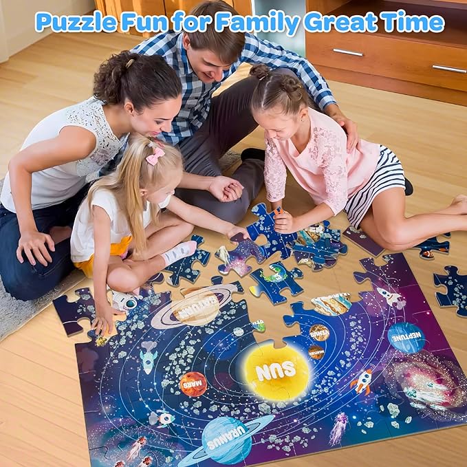Solar System Floor Puzzle for Kids - 48 Pieces Large Solar System Jigsaw Puzzles for Kids 3-5, Toddler Learning Preschool Educational Toys 12 Months+, Perfect Birthday Christmas Gifts for Boys Girls