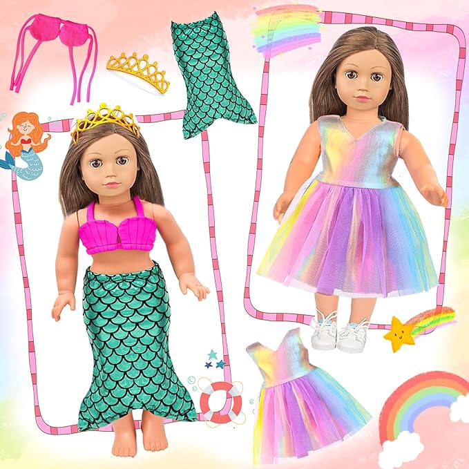 American Doll Clothes Gift for 18 Inch Doll Clothes and Accessories, 8 Complete Sets of Clothing for Birthday (NO Doll)