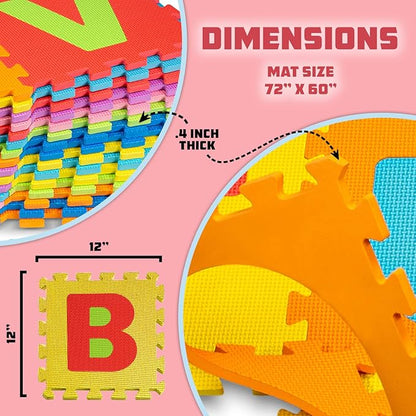 TOYVELT Foam Puzzle Floor Mat for Kids 12x12-30 Interlocking Play Mat Tiles with Colors, Alphabet, ABC - Educational Large Puzzle Foam Floor Tiles for Crawling, Exercise, Playroom, Play Area