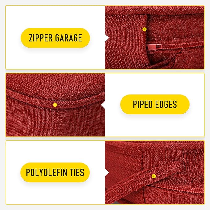 SUNROX Gel Memory Foam Chair Cushions, FadeShield Water-, Stain-Resistant Durable Reversible Seat Cushion Pads with Ties for Indoor/Outdoor Kitchen Dining Office, 19"x19", Set of 4, Burgundy