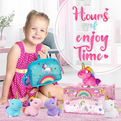 Toys for 2 3 4 5 6 7 8 Years Old Girls- Plush Stuffed Animal with 5 Unicorn Babies in Plush Bag Toy, Soft Plush Toys Set, Christmas Birthday Gifts for Over 18 Months Girls Boys Baby, Toddler, Kids