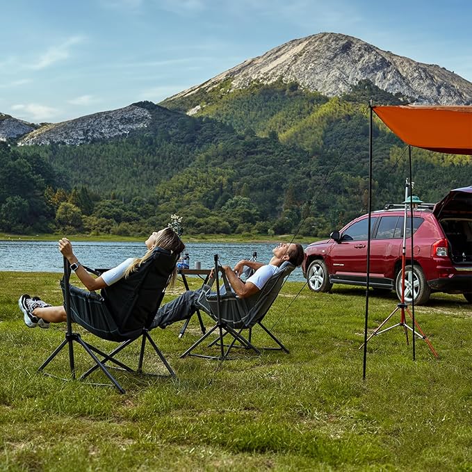 TIMBER RIDGE Hammock Camping Chair with Adjustable Backrest, Heavy Duty Folding Hammock Chair Supports 300lbs, Portable Hammock Chair for Camping, Travelling and Patio, Tan 2 Pack