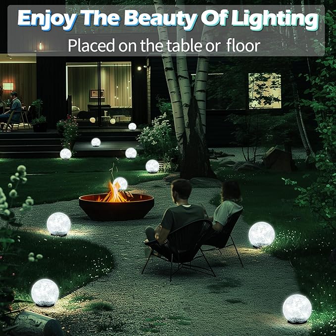 Garden Solar Ball Lights Outdoor Waterproof, 80 LED Cracked Glass Globe Solar Power Ground Lights for Path Yard Patio Lawn, Outdoor Decoration Landscape White (2 Pack 5.9'')