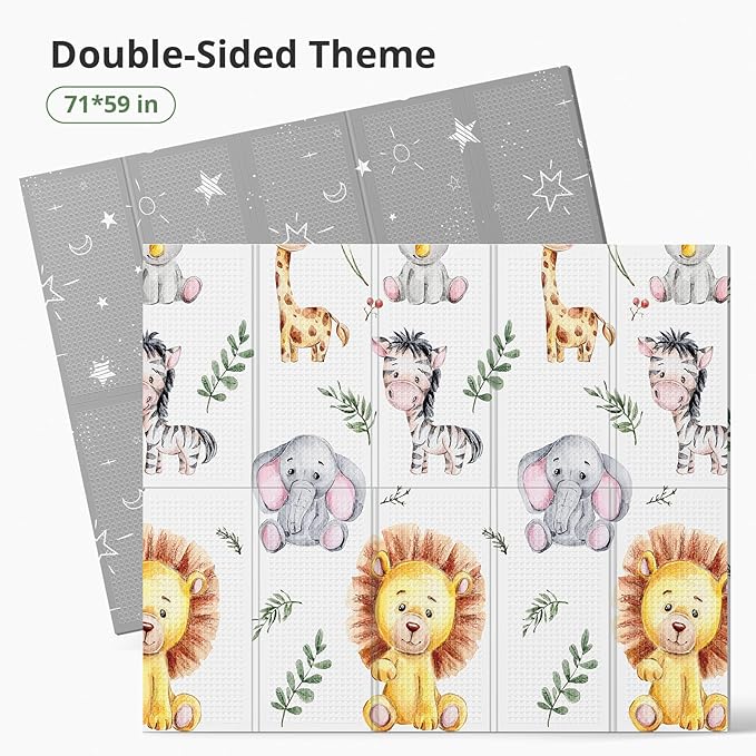 71x59 Foldable Foam Baby Play Mat for Floor, Babies Activity Tummy Time Playmat, Kids Non Toxic Foam Thick Play Mat for Baby, Toddlers, Waterproof & Anti-slip Crawling Mats