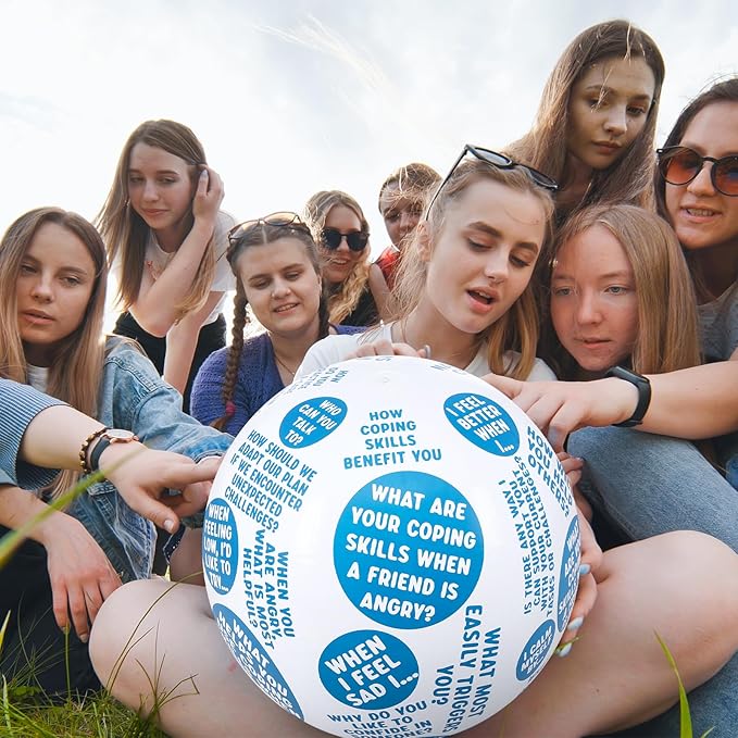 6 Pcs Coping Skills Balls 24 Inch How to Cope with Anxiety Social Conversation Skill Self Esteem Anger Management for Adult Fun Group Therapy Tool Games Activity