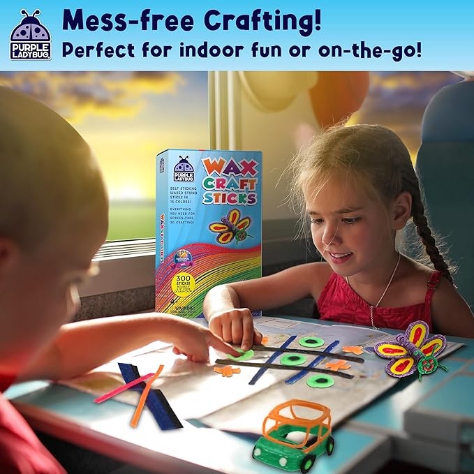 PURPLE LADYBUG Bendable Wax Craft Sticks for Kids - 15 Colors, 6&12 Inches, 150 Each - Kids Camping Essentials, Summer, Road Trip Activities, Travel Toys for Toddlers in Car, Airplane & Restaurant