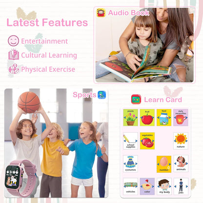 Kids Smart Watch for Girls Age 5-12, 32 Games HD Touch Screen Girls Watch with Camera Video Music Player Pedometer Flashlight 12/24 hr Gifts for 6 7 8 9 10 Year Old Girl Birthday Gift