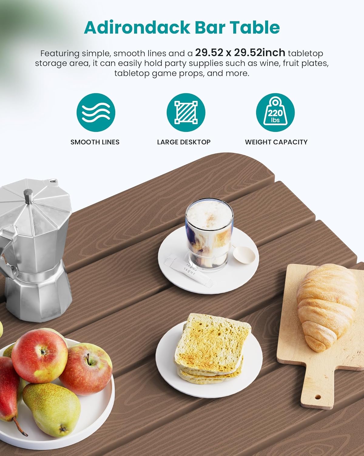 SERWALL 5 Pieces Outdoor Patio Bar Set, Oversize Tall Adirondack Bar Chair and Table Set, Brown