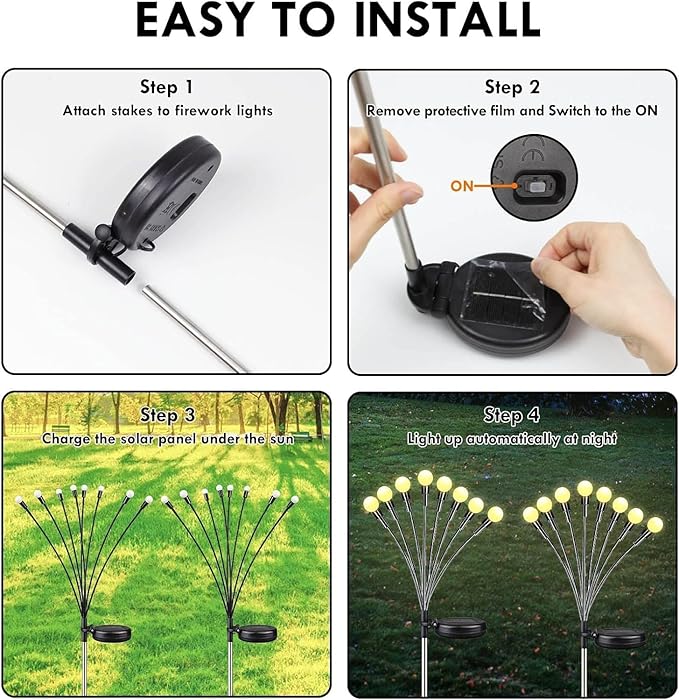 OZS 12Pack Total 96LED Solar Garden Lights - Solar Lights Outdoor, Solar Firefly Lights, Solar Swaying Light, Sway by Wind, Solar Lights Waterproof for Garden Patio Pathway Decoration(Warm White)