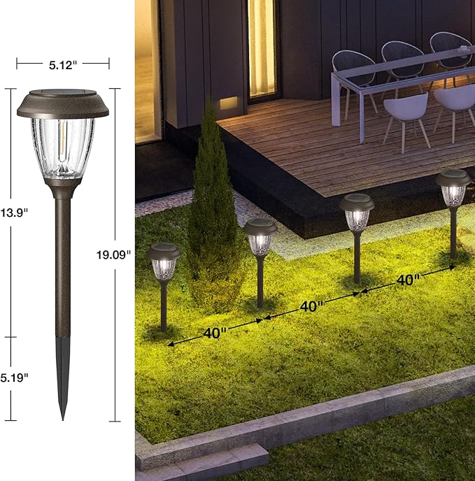 XMCOSY+ Solar Lights Outdoor 10/25 LM LED with 2 Lighting Modes, Solar Garden Lights Glass and Metal, IP65 Waterproof Solar Powered for Yard Pathway Walkway Driveway Patio (6 Pack, Warm White)