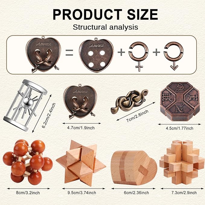 Metal Brain Teaser Puzzles Disentanglement Puzzles Metal Wooden Brain Teaser Puzzle 16pcs Logic Metal Puzzle for Adult Kid Toy Lock Puzzles Gift for Adults Teenagers Kids