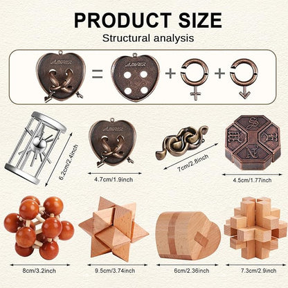 Metal Brain Teaser Puzzles Disentanglement Puzzles Metal Wooden Brain Teaser Puzzle 16pcs Logic Metal Puzzle for Adult Kid Toy Lock Puzzles Gift for Adults Teenagers Kids