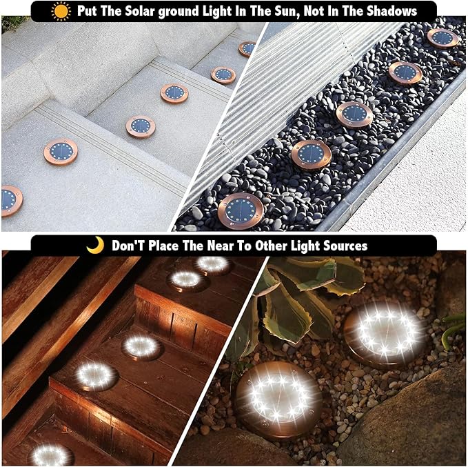HOFLY Outdoor In-Ground Solar Landscape Lights - 8 Pack, 12 LED, White Light for Pathway, Yard, Patio, Walkway