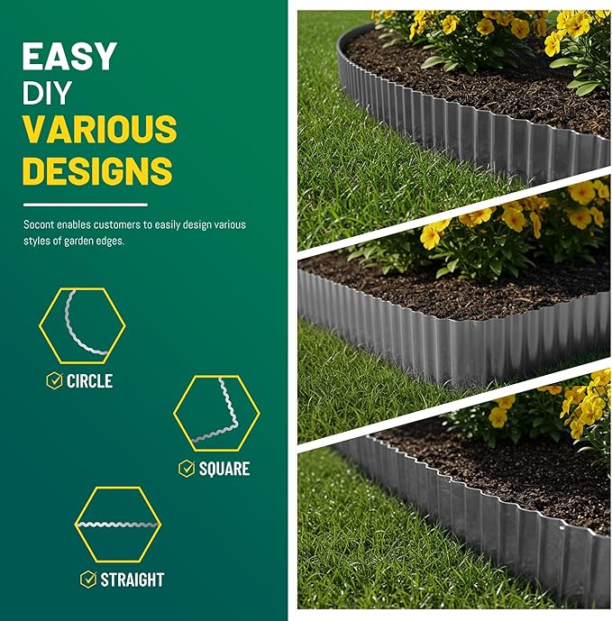 Corrugated Metal Garden Edging, 6"×40Ft Durable Landscape Border for Garden, Lawn, Flower Beds and Paver Edging (Gun Silver)