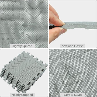 qqpp EVA 18 Tiles Baby Play Mat for Playing, Interlocking Foam Floor Mats for Tummy Time & Crawling, Puzzle Flooring Tiles with Laser Pattern for Kids. Gray. QL-91(L) b18N