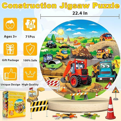 Christmas Floor Puzzles Monster Truck for Kids Ages 3 5, 71pcs Construction Site Large Jigsaw Toddler Puzzles, Children Learning Preschool Educational Toys Birthday Gift for 4 6 8 Years Old