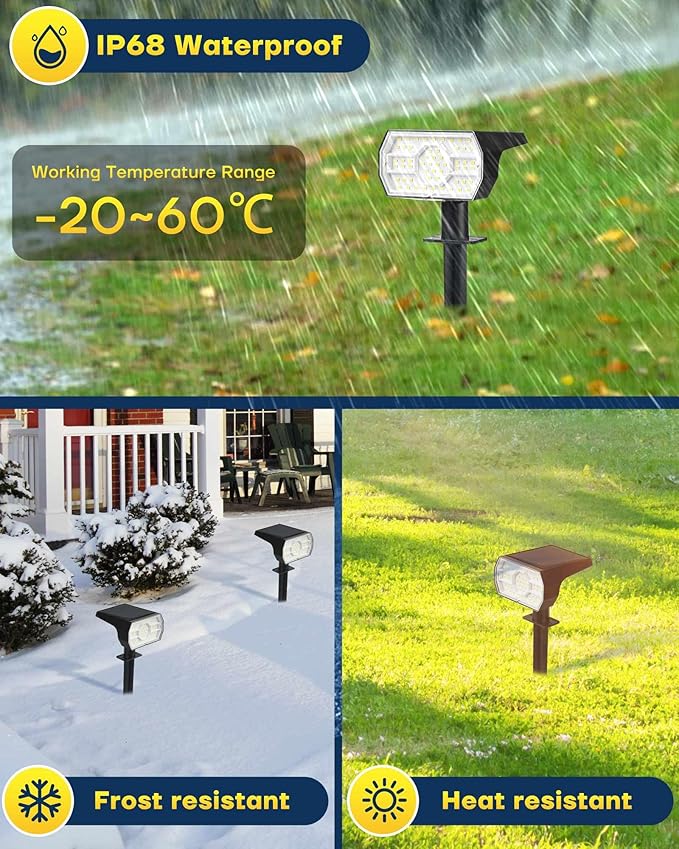 Kaxiida Solar Lights Outdoor Waterproof IP68, 3 Lighting Models Solar Powered Spot Lights Outdoor, 56LED Dusk to Dawn for Yard Patio Garden Pathway Landscape Lighting