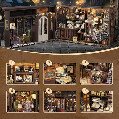 Fsolis DIY Miniature Dollhouse Kit for Adults - Tiny House Mini Scene 3D Puzzles Gifts for Women Teenagers Craft Lovers (Magic Coffee)