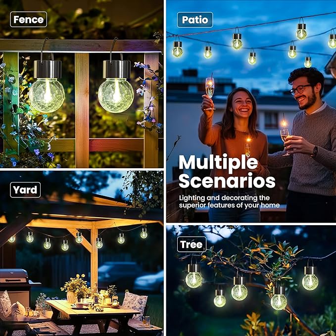 Hanging Solar Lights Outdoor,New Upgraded Moving Led Beads,Solar Powered Waterproof Lighting,4 Pack Hanging Globe Solar Lights for Garden Yard Patio Fence Christmas Decoration (Warm White)