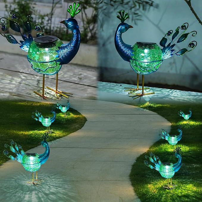 Solar Lantern Outdoor Decorative Waterproof LED Solar Lights Peacock Tabletop Lamp for Outdoor Patio Garden