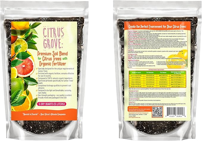 Premium Organic Citrus Potting Soil for Indoor/Outdoor Plants - Perfect for Oranges, Lemons, Limes & Grapefruits Trees - Hand Blended for Optimal Growth (20 QUARTS)