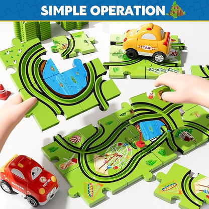 64 PCS Puzzle Track Car Set Toys for Kids Boys, Toddler Toys Gifts for 3 4 5 Year Old Boys, Floor Puzzle Tracks Car for Boys Ages 3-5 4-6, for 3 4 5 6 Year Old