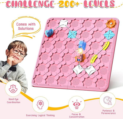 STEM Logic Road Builder Toys: Board Games Toys for 5 Year Old Kids Montessori Brain Teaser Puzzles Educational Learning Activities Toy for Kid Ages 3 4 6-8 12 Boys Girls Gifts (Pink, 50PCS)