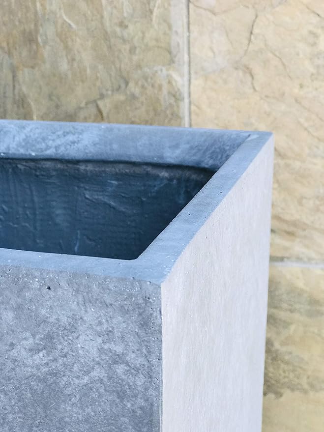 Kante 10 Inch Square Concrete Planter for Outdoor Indoor Home Patio Garden, Large Plant Pot with Drainage Hole and Rubber Plug, Slate Gray