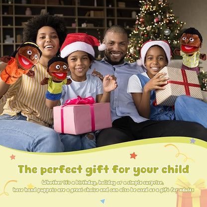 1 Pcs Family Hand Puppets 12 Inch Grandparents, Mom & Dad, Brother & Sister Plush Hand Puppet Toys Role-Play Toy Puppets for Kids Storytelling Imaginative Pretend Play Teaching Preschool(Black Bro)