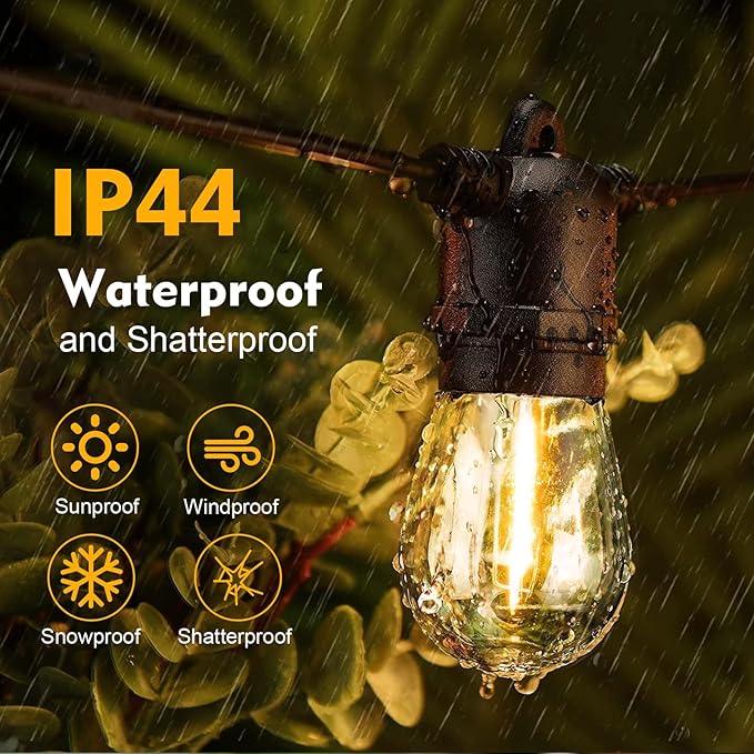 24 Pack LED S14 Replacement Light Bulbs, Waterproof 1W Vintage Edison Bulbs for Outdoor Patio Backyard String Lights, Dimmable, E26 Regular Medium Screw Base, 2200K Warm White