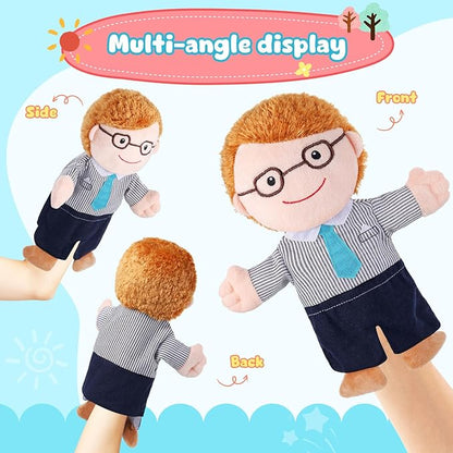 1 Pcs Family Hand Puppets 12 Inch Grandparents, Mom & Dad, Brother & Sister Plush Hand Puppet Toys Role-Play Toy Puppets for Kids Storytelling Imaginative Pretend Play Teaching Preschool(Dad A)