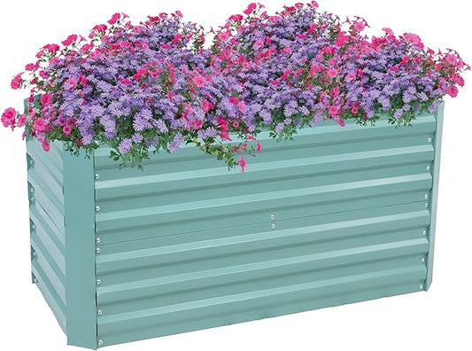 Sunnydaze Galvanized Raised Garden Bed - Metal Raised Bed for Gardening - Outdoor Planter Box for Flowers, Plants, and Vegetables - Green - 47" W x 23" D x 24" H Rectangle