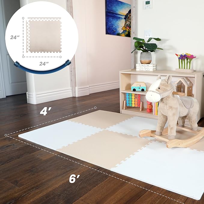 FlooringInc's Rainbow & Natural Harmony Playmat - Kid Safe Foam Floor Tiles with Removable Edges - 2'x2', 1/2" Thick (Earthy, 24 Tile Pack)