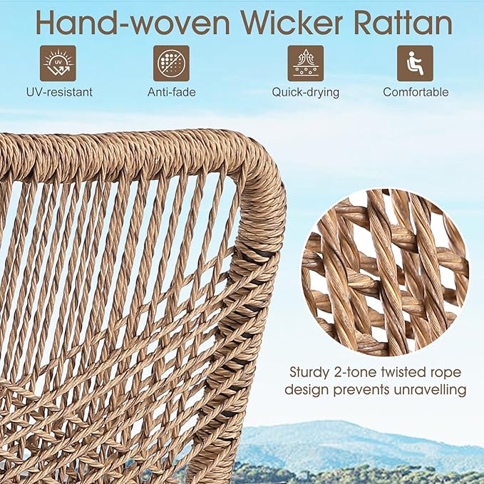 Outdoor Bar Stools Set of 4, Patio Swivel Counter Height Rattan Bar Stools, Patio Wicker Bar Swivel Chairs with Cushion, Outdoor Pool Bar Chairs for Backyard Garden Balcony w /360 Rotation