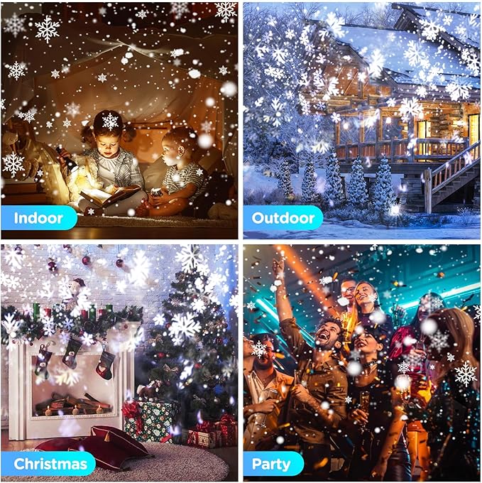 Snowfall Christmas Light Projector,Snowflake Night Projection Lamp, IP65 Waterproof Outdoor LED Snow Spotlight for Holiday Party Home Decor Garden Light Projector, with Remote Control