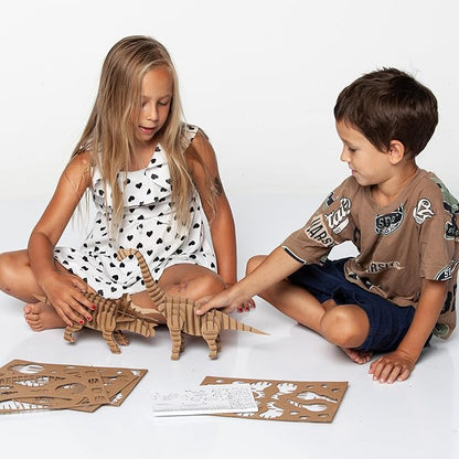 Cottify Dinosaur 3D Cardboard Puzzle - Fun 3D Puzzles for Adults & Kids, Easy to Assemble 3D Puzzle, Eco-Friendly, No Scissors or Glue Needed, Perfect Sustainable Gift (2-Pack)