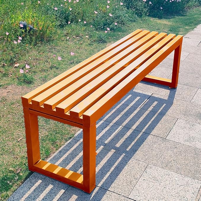 Weatherproof Metal Dining Bench, Outdoor Bench Backless Patio Bench 2-Person Farmhouse Bench Garden Bench for Kitchen, Living Room, Entryway(Orange,40in)