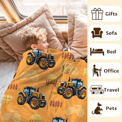 Kids Blanket Tractor Throw for Kids Adults, 60x80 Inches Lightweight Soft Cute Tractor Decor Throw Blankets for Sofa Chair Couch Bed