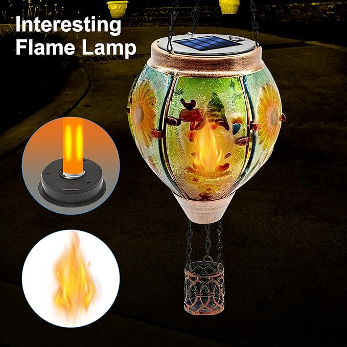 Solar Hot Air Balloon Lantern with Flame, Solar Hot Air Balloon Waterproof Lantern for Garden Farmhouse Decoration (GardenGnome2pcs)