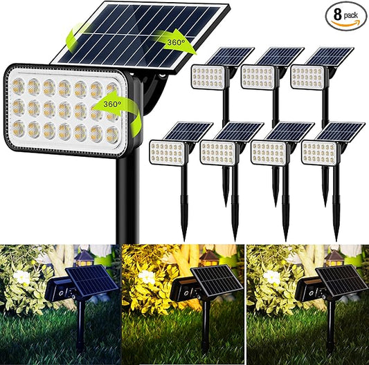 JACKYLED Solar Lights Outdoor Waterproof, 84 LED 5 Lighting Modes Solar Spotlights, 360 Adjustable Head & Panel, Solar Powered Garden Yard Spot Lights for Outside Landscape Lighting, 8 Pack