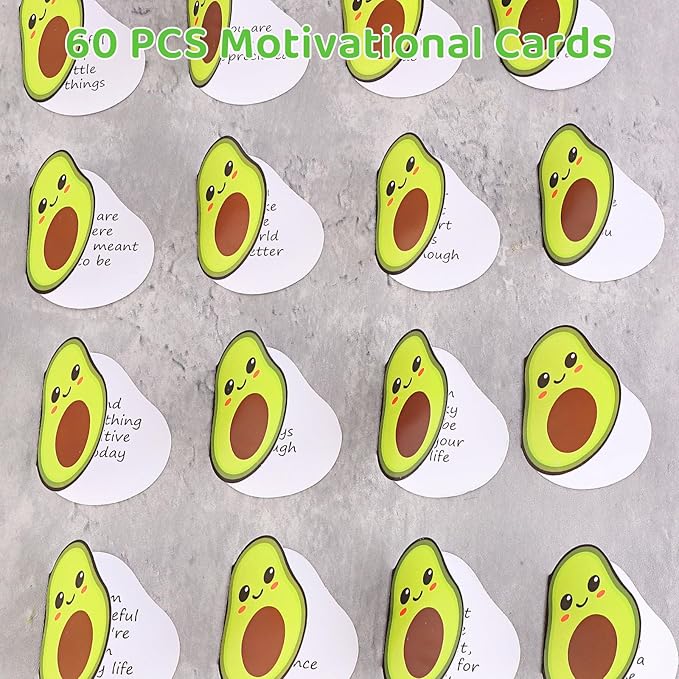 60 PCS Positive Avocado Cards Jar, Emotional Support Jar, Avocado Affirmation Cards, Inspirational Gifts for Women, Cheer Up Gifts, Unique Positive Gift for Women, Teen Girl