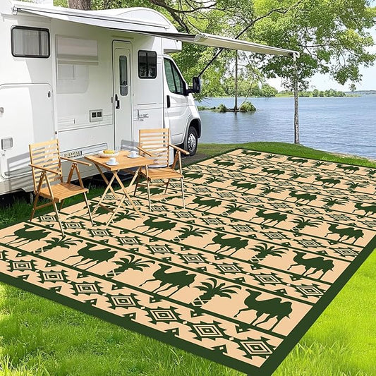WILDROOTS 5x8 Feet Plastic Tropical Green Outdoor Rug, Stain Resistant Waterproof Reversible Outdoor Patio Rug, Fade Resistant Camping Rug
