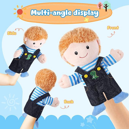 1 Pcs Family Hand Puppets 12 Inch Grandparents, Mom & Dad, Brother & Sister Plush Hand Puppet Toys Role-Play Toy Puppets for Kids Storytelling Imaginative Pretend Play Teaching Preschool(Brother A)