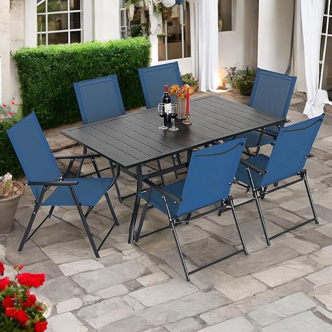 Outdoor Patio Table for 6 Person, Patio Dining Rectangle Table with 1.57" Umbrella Hole for Garden Lawn Backyard Parties, Black Metal Frame 63" L x 38" W x 28" H