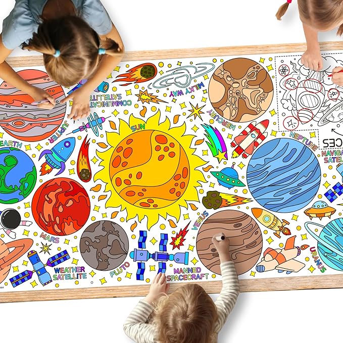 Giant Coloring Poster for Classroom Wall - Versatile 31.5 x 72 Inches Outer Space Activity Poster/Table Cover,School Parties, Outer Space Birthday Party and Special Events Decoration