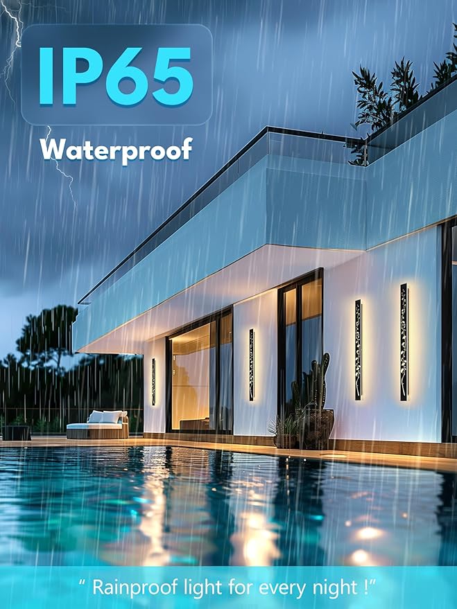 Modern Outdoor Wall Lights 23.6inch LED Long Wall Sconce 3000K Ginkgo Hollow Design Wall Mount Porch Lights 20W Exterior Lighting Fixtures for Patio Balcony Terrace Garden