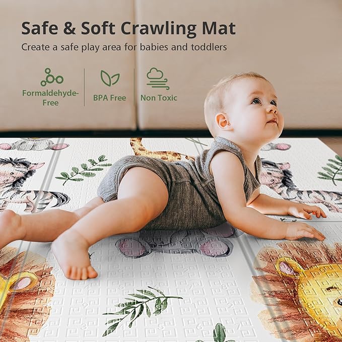Baby Play Mat, 59 x 59 PlayMat Perfect for Use Baby Playpen, Foldable Soft Foam Babies Play Mat for Floor, Babies Activity Tummy Time Playmat, Kids Non Toxic Thick Mat for Babies, Toddlers, Infants